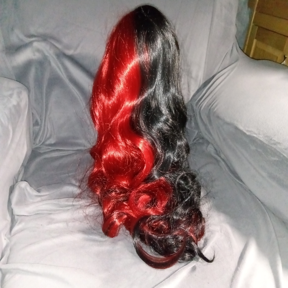 New Long Red & Black Wig